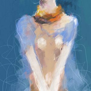 כוהנת המין הגדולה, מאת איש גורדון. דמות אישה אירוטית בביטוי אמנותי מופשט ונועז.