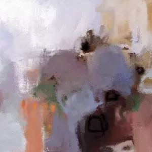 "אין אופק" (No Horizon) מאת איש גורדון, הדפס קנבס אקספרסיבי של ציור מופשט המשלב כתמי צבע ומרקמים עזים.